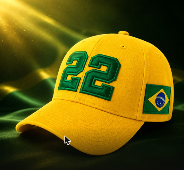 Boné 22 amarelo com bandeira do Brasil bordada