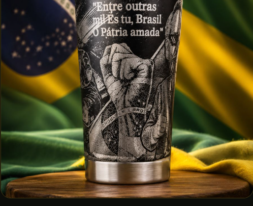 Copo Pátria Amada em aço inox com bandeira do Brasil